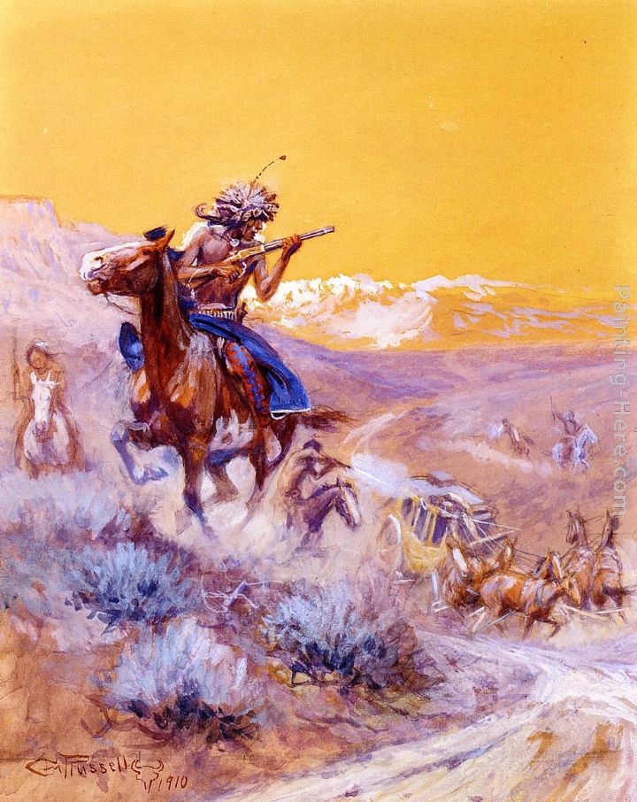 Indian Attack painting - Charles Marion Russell Indian Attack art painting